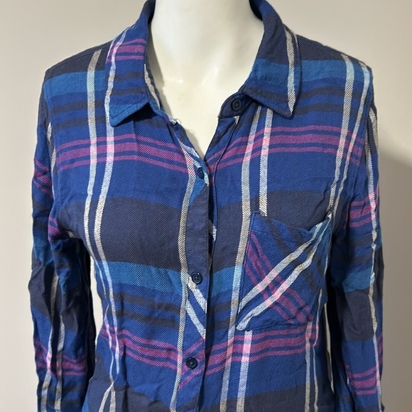 RAILS Sun Navy Blue Pink White Flannel Button Down Shirt Sz S - Picture 2 of 13